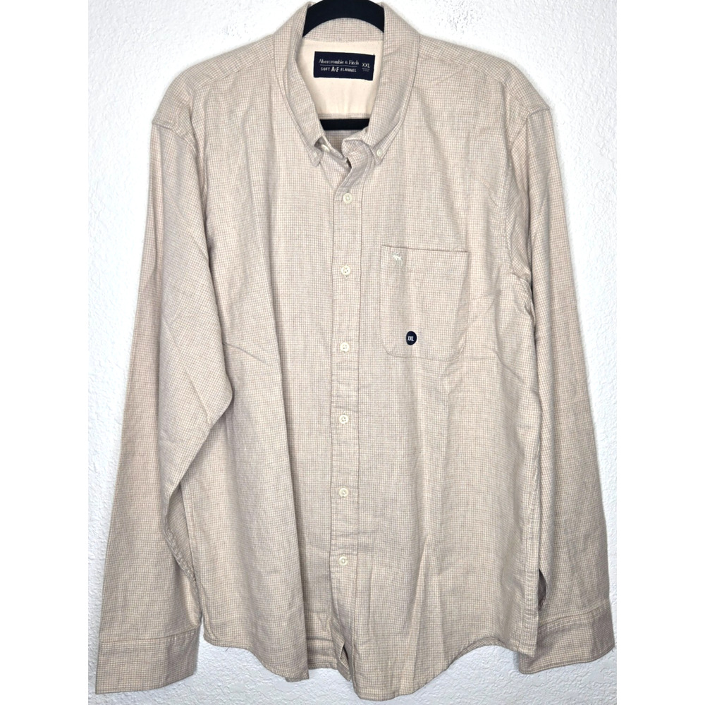 Abercrombie & Fitch Shirt Mens XXL Beige Soft A&F Flannel Houndstooth Button Up